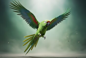 Parrot day, realistic view and glow light flying and sitting on branch
