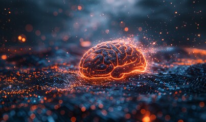 Brain Enclosed in Glowing Quantum Lattice Structure Generative AI
