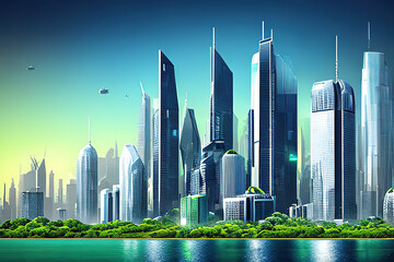 futuristic modern skyscrapers,illustration generated by Ai