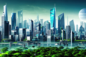 futuristic modern skyscrapers,illustration generated by Ai