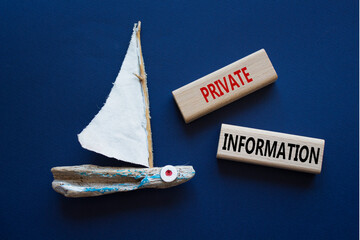 Private Information symbol. Wooden blocks with words Private Information. Beautiful deep blue...