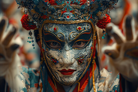 Traditional Chinese opera mask in stunning detail. Generative AI image