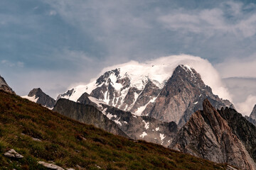 View of the Mont-Blanc from the climb towards the Limestone Pyramids