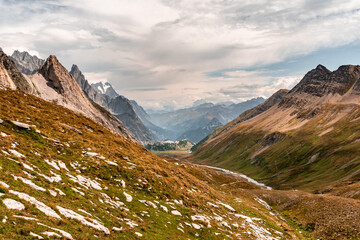 Fototapeta premium View of the valley to the east from the climb towards the Col de la Seigne
