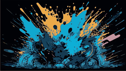 blue and yellow paint splashes, paint stains, water splashes, background