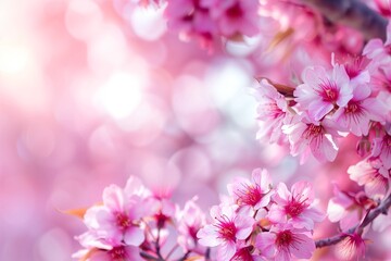 Fototapeta premium Gentle Pink Cherry Blossoms, Text Space on a Dreamy, Blurred Sakura Background