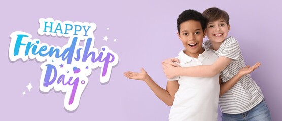 Banner for Happy Friendship Day with hugging little boys