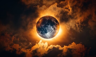 Obraz premium Dramatic Solar Eclipse with Fiery Clouds