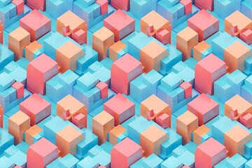 Obraz premium Abstract pattern of pastel blue and pink 3D cubes creating a geometric landscape