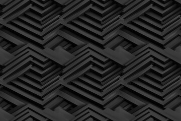 Abstract geometric pattern of overlapping black lines creating a 3D illusion