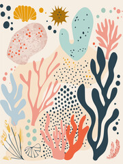 Abstract sea art background vector. Natural hand drawing with seaweed. Simple modern style illustrated design for fabric, print, cover, banner and wallpaper.