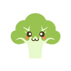 Smiling broccoli character in kawaii style