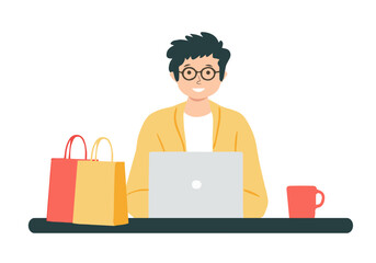 Young guy doing shopping.Online shopping concept.