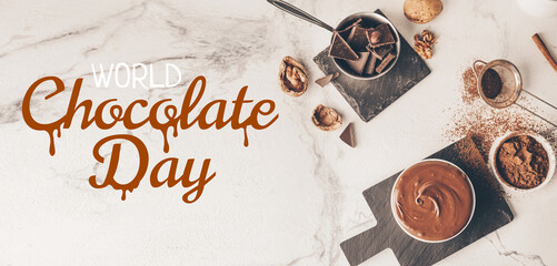 Composition with tasty melted chocolate on grunge background