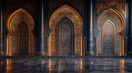 Obraz premium Luxurious Black and Gold Room With Marble Floor