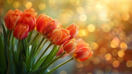 A close up of a bunch of tulips in front of some bokeh. Generative AI. - Powered by Adobe