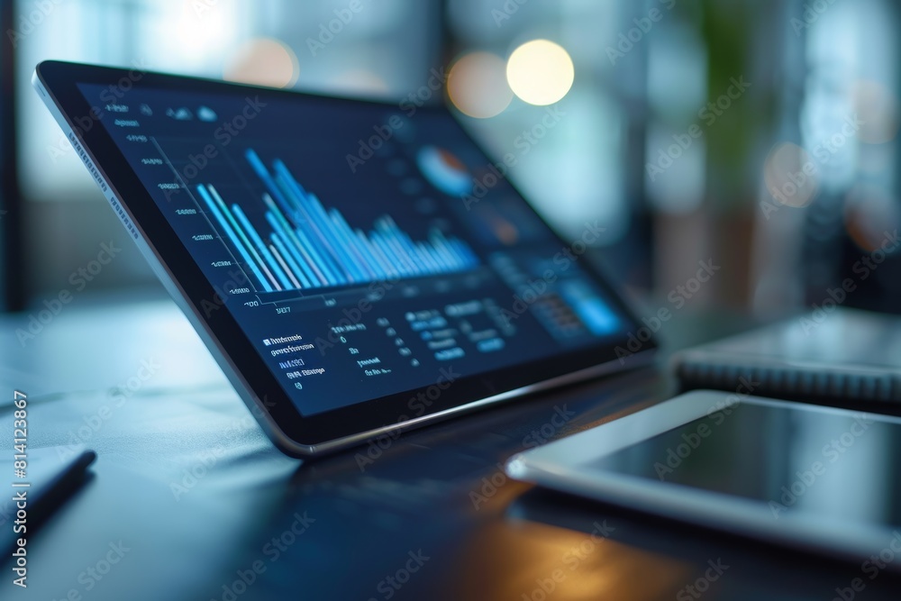 Aufkleber strategic business planning and data analysis with digital tablet displaying growth charts