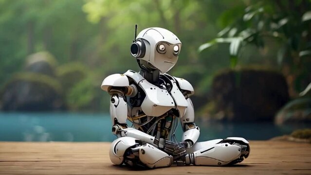 Robot Meditating in Lotus Pose in Nature Setting