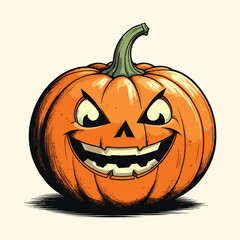 Scary Halloween Pumpkin Illustration Pumpkin Engraved Style