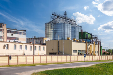 silos granary elevator on agro-industrial complex with seed cleaning and drying line for grain...