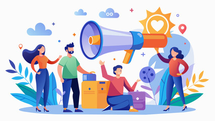 Concept of advertisement, marketing, promotion, call through the horn, online alerting Communication announcement by flat megaphone, flat illustration