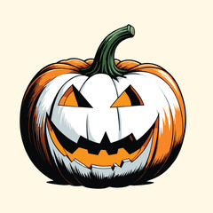 Scary Pumpkin Engraved Style Illustration Halloween Pumpkin