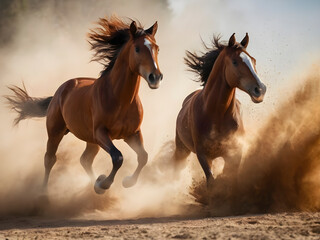 Chestnut Horses in a Fury of Dust.