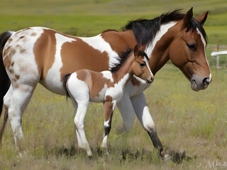 Wild Horse Family. Pinto Paints in Their Natural Habitat.