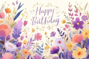 Elegant Watercolor Floral Birthday Card with Handwritten Calligraphy