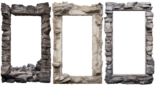 Elegant Stone Frame Collection: Timeless Design Elements on a Transparent Background for Versatile Use in Your Projects.