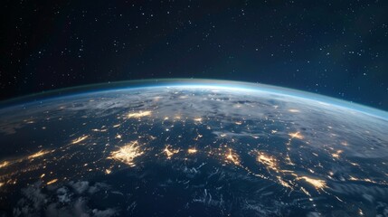 hopeful Earth, thriving cities, restored ecosystems, and a clear night sky filled with stars,