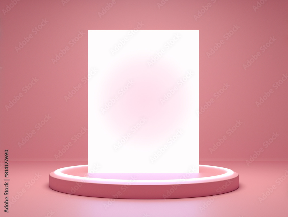 Poster pink 3d circle stage with empty frame for design