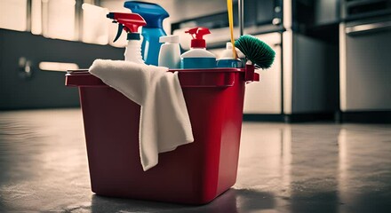 Cleaning products in a building.