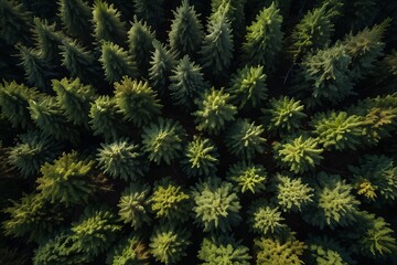 Fototapeta premium Aerial view of nelder plot trees in the forest 