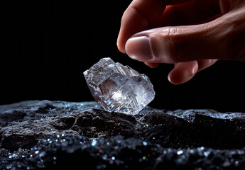 Close-up of a petalite crystal in hand, highlighting its role in sustainable energy solutions