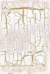 Craquelure scratch cracked texture painting paper wall background. White Beige and gold bronze color.