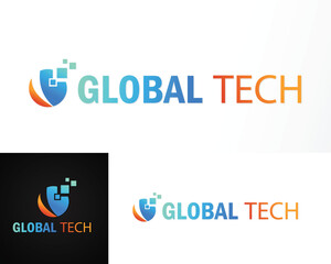 global technology logo creative design concept modern pixel digital networking