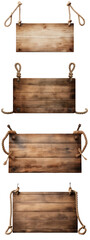 Obraz premium Rustic Wooden Sign Collection: Variety of Classic Hanging Signs on Transparent Background. Ideal for Elegant and Versatile Visual Messaging.