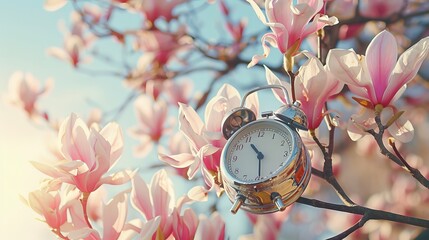 The vibrant blooms of the magnolia tree create a picturesque scene, with their delicate petals and lush green leaves providing a refreshing burst of color.