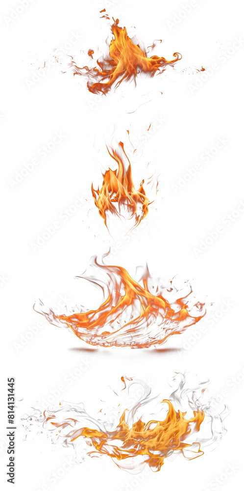 Wall mural Set of Realistic Fire Flames - Capture the vibrant energy of fire with this collection of flames on a transparent background, perfect for adding a touch of warmth and dynamic to your designs.