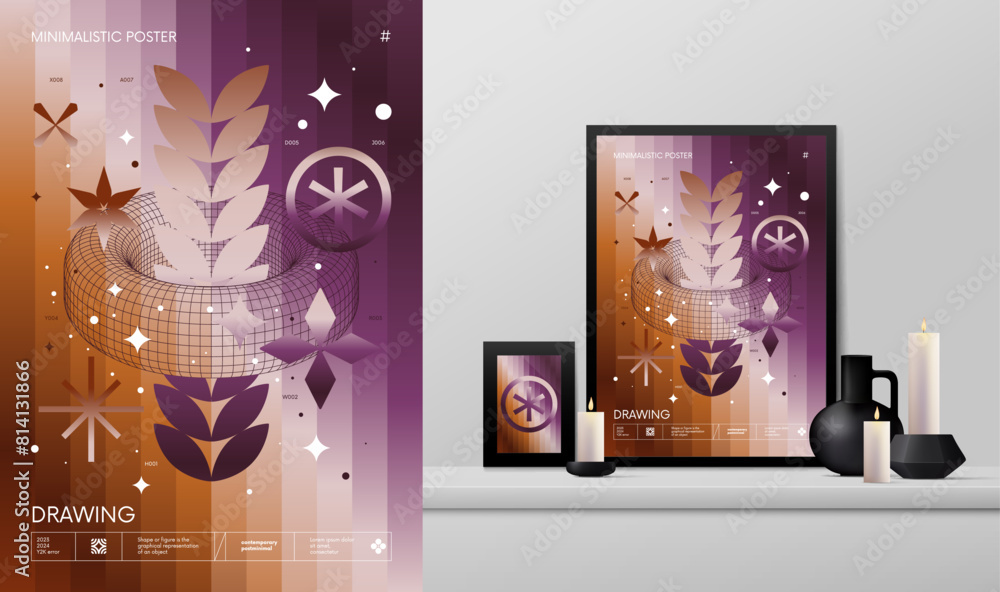 Leinwandbilder vector gradient minimalistic rave poster with strange wireframes graphic assets of geometrical shape