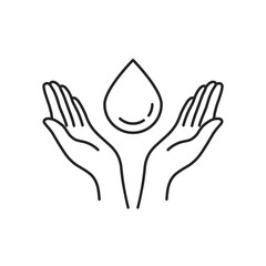 two thin line hand with big water drop icon