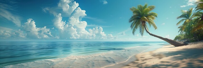 A coconut tree on a beautiful beach realistic nature and landscape