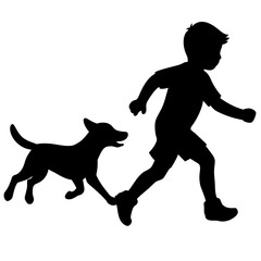 A boy play with dog vector silhouette black color illustration (17)