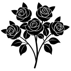 a bundle of black silhouette vector images featuring decorative roses with leaves clipart