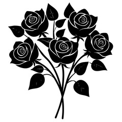 a bundle of black silhouette vector images featuring decorative roses with leaves clipart