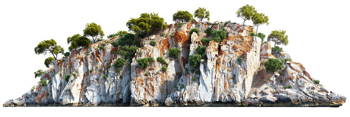 Rugged Mediterranean cliff with dense greenery, pristine water view with transparent background