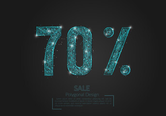 Abstract isolated blue 70 percent sale concept. Polygonal illustration looks like stars in the blask night sky in spase or flying glass shards. Digital design for website, web, internet. © Katsiaryna