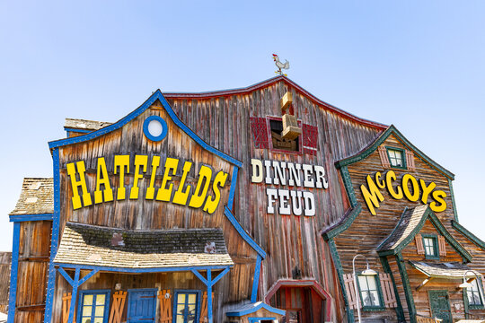 Pigeon Forge, TN, USA - April 13, 2024: The Hatfield and McCoy Dinner Feud is an entertaining dinner show for family with music, dancing, and comedy.