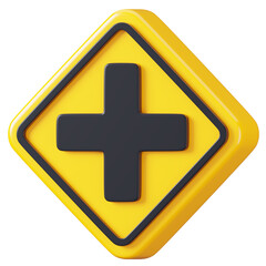 Crossroads or Intersection Sign isolated. Traffic mandatory road sign board. 3D rendering